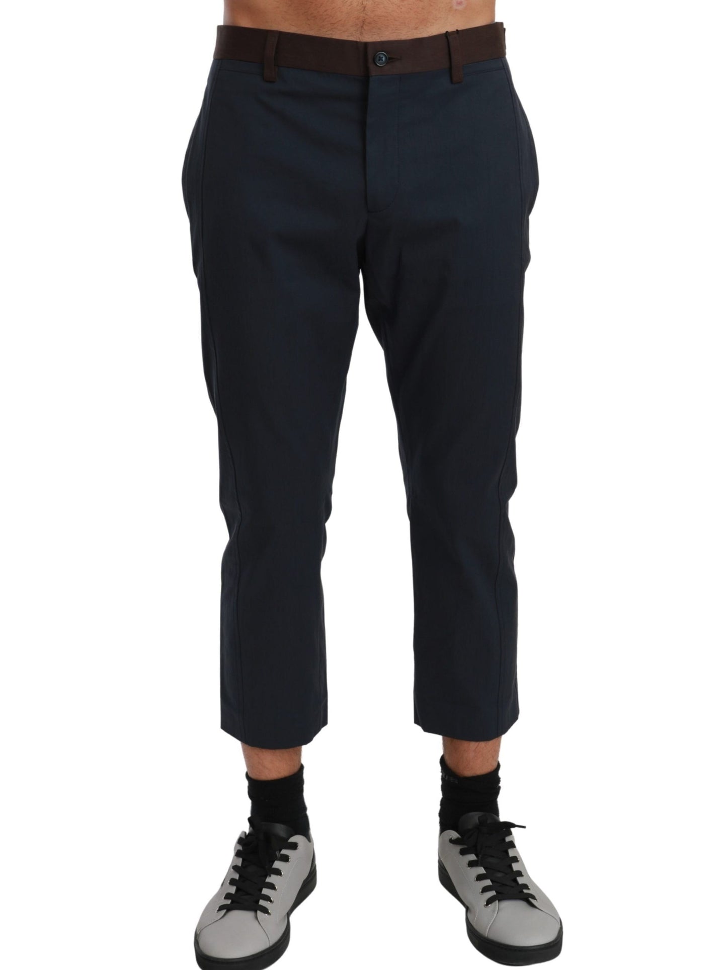 Brown Stripes Cropped Trousers Pants
