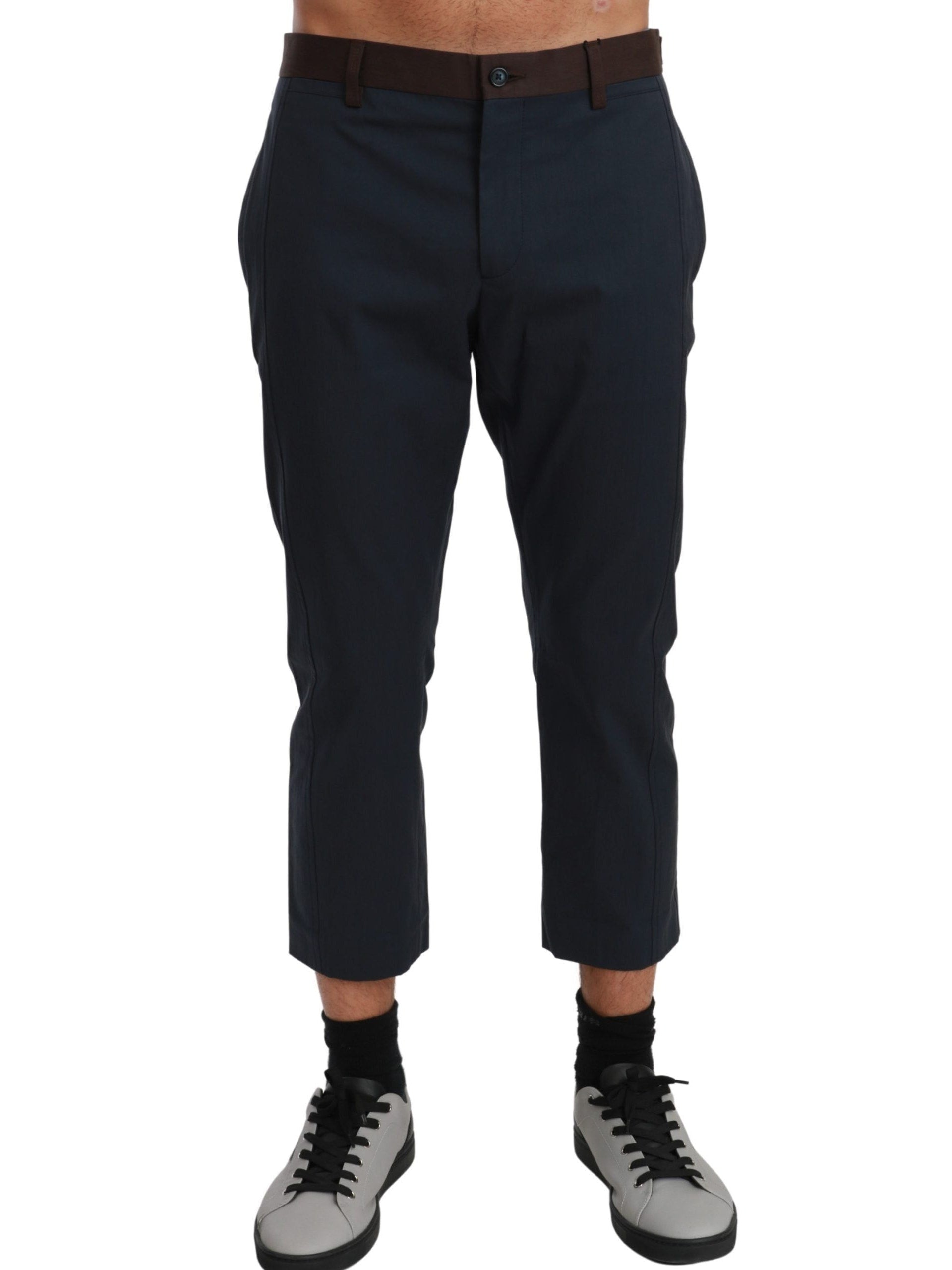 Brown Stripes Cropped Trousers Pants