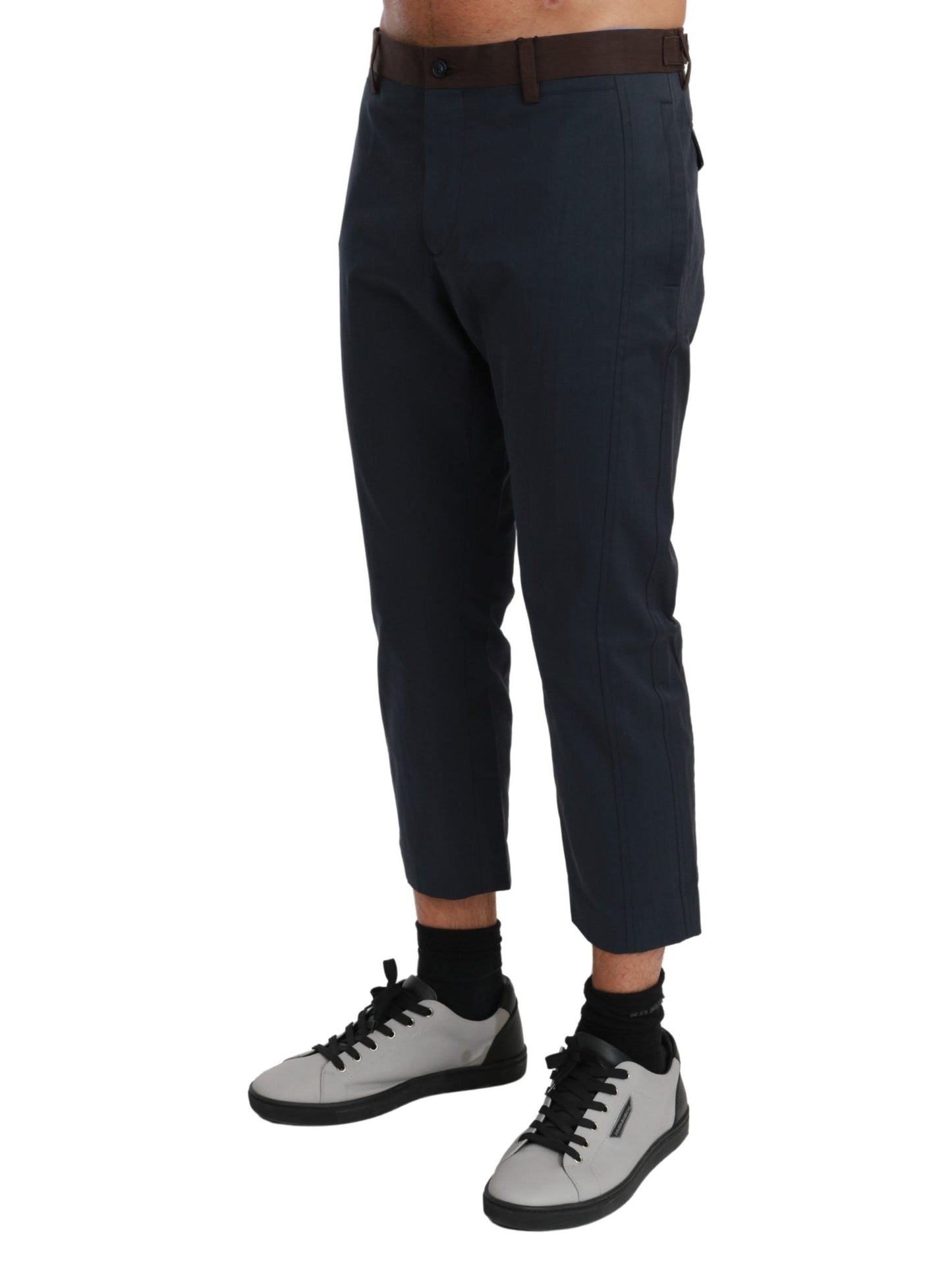 Brown Stripes Cropped Trousers Pants